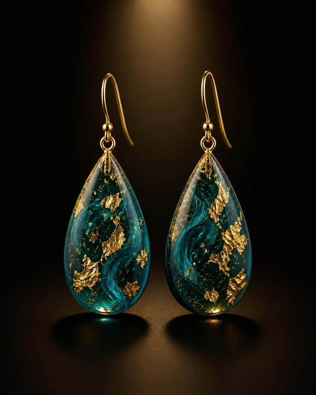 Boucles d'oreilles en résine — Marée dorée
